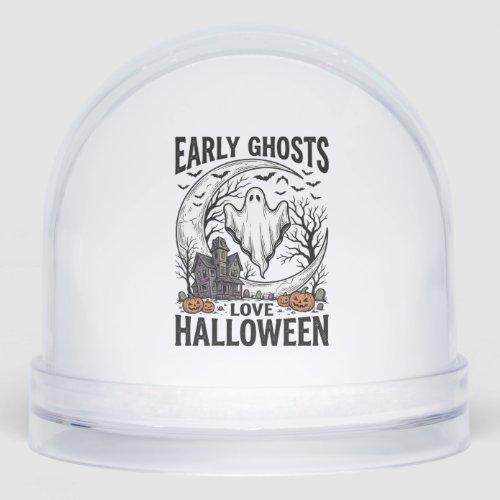Vintage Halloween Ghost Haunted Moon Engraving Art Snow Globe