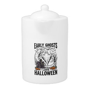 Vintage Halloween Ghost Haunted Moon Engraving Art Teapot