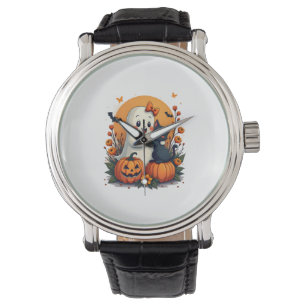 Vintage Halloween Ghost Holding Black Cat Groovy F Watch