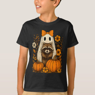 Vintage Halloween Ghost Holding Raccoon Groovy Flo T-Shirt
