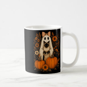 Vintage Halloween Ghost Holding Siamese Cat Coffee Mug