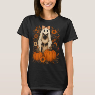 Vintage Halloween Ghost Holding Siamese Cat T-Shirt