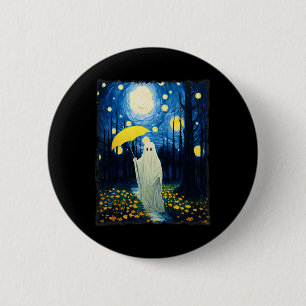 Vintage Halloween Ghost In The Forest Van Gogh Sta Button