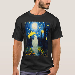 Vintage Halloween Ghost In The Forest Van Gogh Sta T-Shirt
