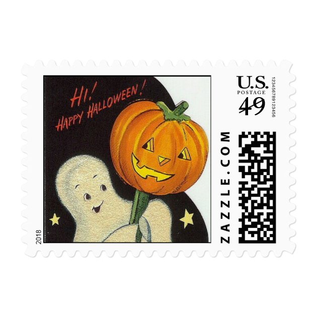 Vintage Halloween Ghost Pumpkin - Postage Stamp
