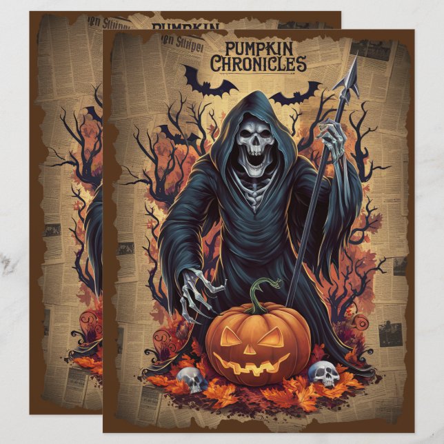 Vintage Halloween Ghost Scrapbook Paper  (Front/Back)