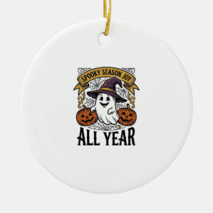 Vintage Halloween Ghost Spooky Season Joy Shirt_1 Ceramic Ornament