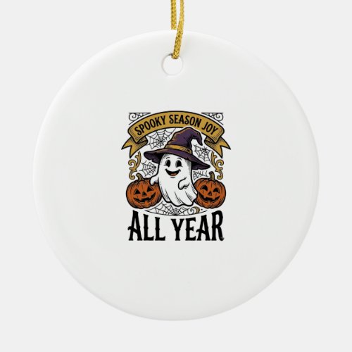 Vintage Halloween Ghost Spooky Season Joy Shirt_1 Ceramic Ornament