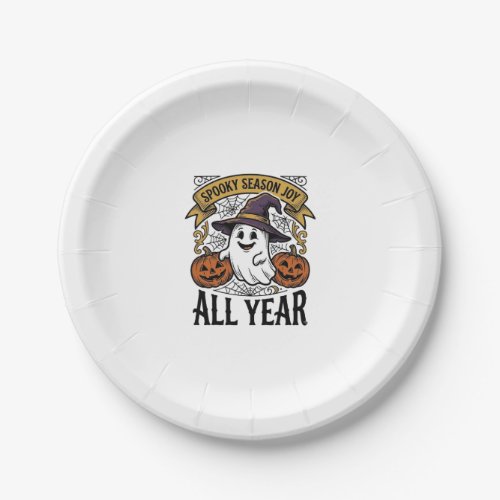 Vintage Halloween Ghost Spooky Season Joy Shirt_1 Paper Plates