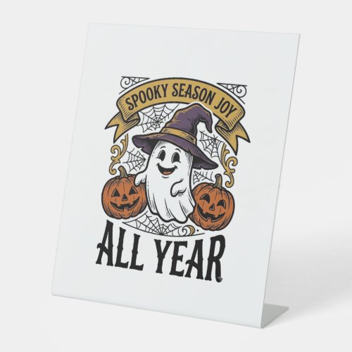 Vintage Halloween Ghost Spooky Season Joy Shirt_1 Pedestal Sign