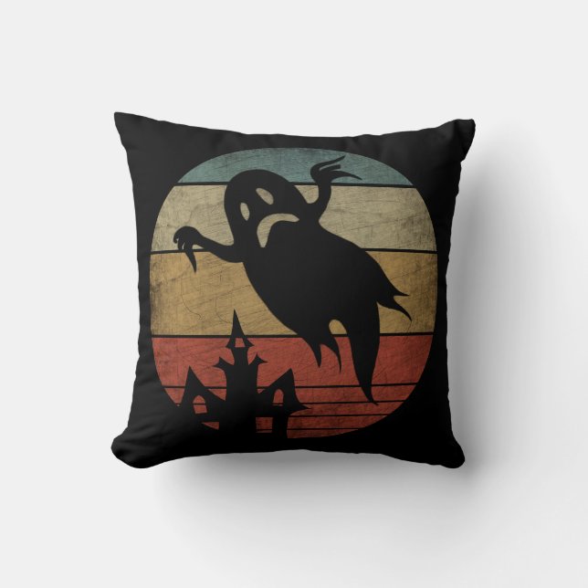 Vintage Halloween Ghost Throw Pillow (Front)