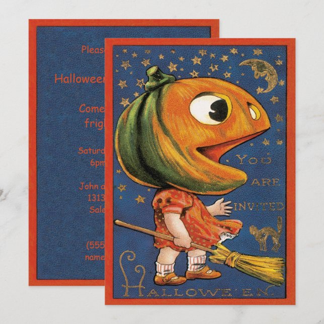Vintage Halloween, Giant Pumpkin Head Costume Invitation (Front/Back)