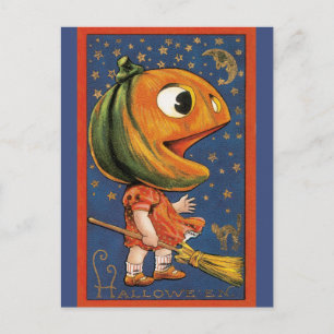 Vintage Halloween, Giant Pumpkin Head Costume Postcard