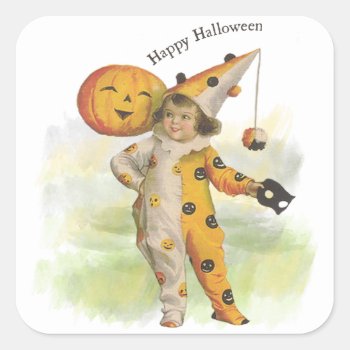 Vintage Halloween Girl And Jack O Lantern Stickers by gidget26 at Zazzle