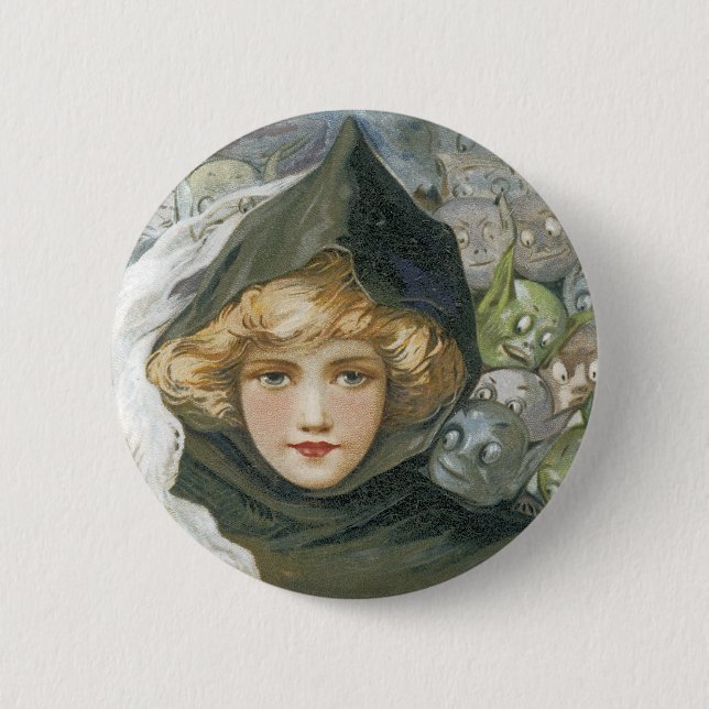 Vintage Halloween Girl Button (Front)