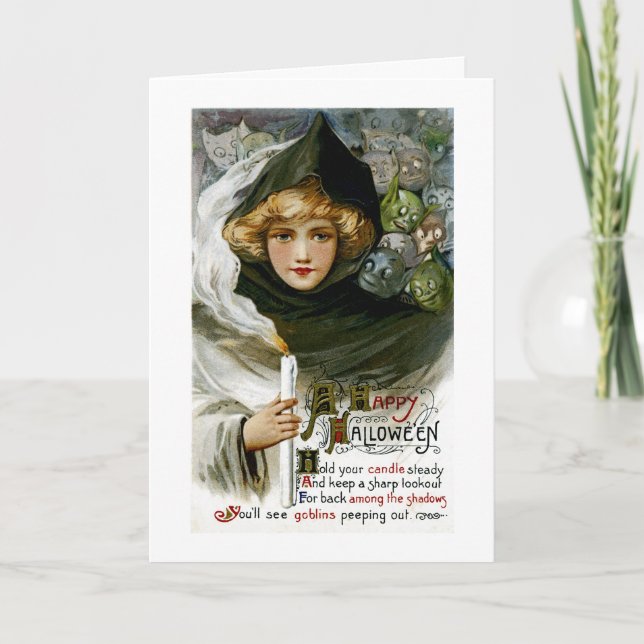 Vintage Halloween Girl Card (Front)