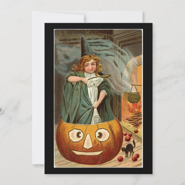 Vintage Halloween Girl In Pumpkin (Front)