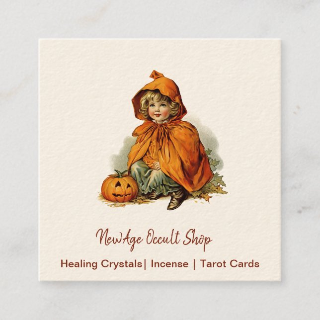 Vintage Halloween Girl New Age Occult Shop Square Business Card (Front)