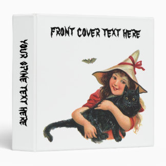 Vintage Halloween, Girl Witch with Black Cat 3 Ring Binder