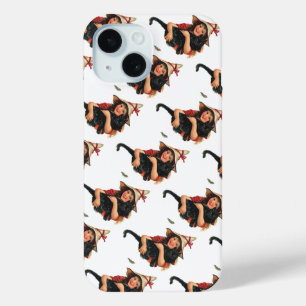 Vintage Halloween, Girl Witch with Black Cat iPhone 15 Case