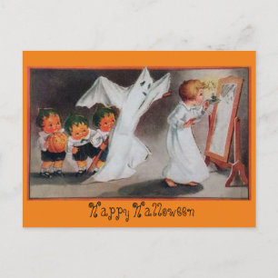 Vintage Halloween Girl with Candle Postcard