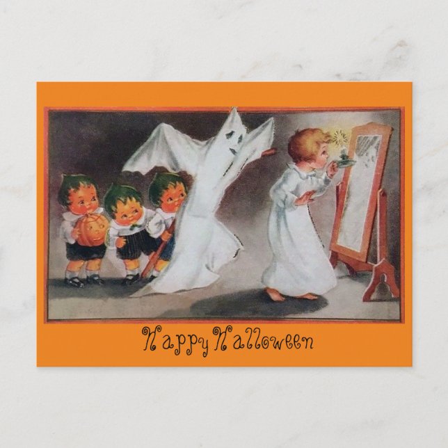 Vintage Halloween Girl with Candle Postcard (Front)