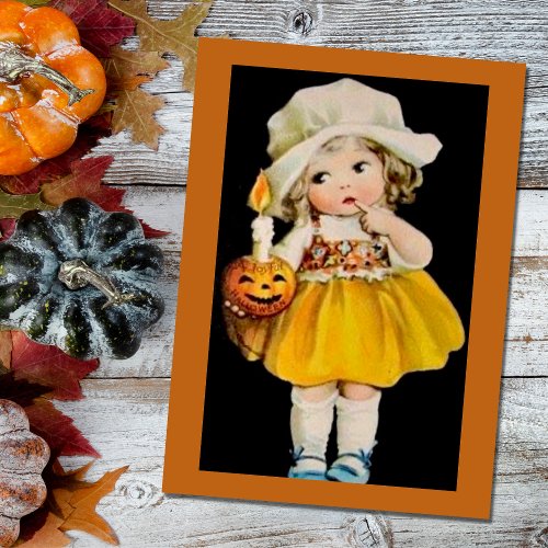 Vintage Halloween Girl With Pumpkin