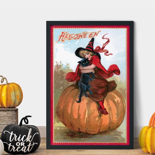 Vintage Halloween Girl with Witch Hat  Black Cat Tissue Paper