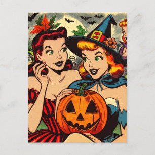 Vintage Halloween Girls Comics Postcard