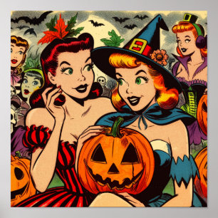 Vintage Halloween Girls Comics Poster