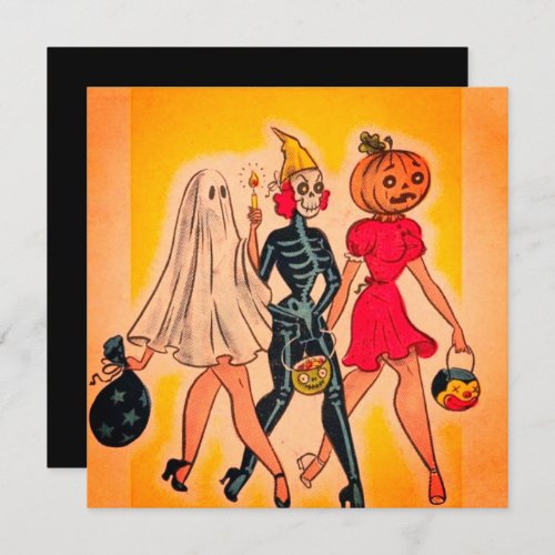 Vintage Halloween Girls Trick Or Treating