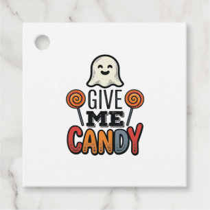 Vintage Halloween Give Me Candy Ghost Shirt Design Favor Tags