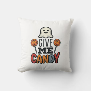 Vintage Halloween Give Me Candy Ghost Shirt Design Throw Pillow