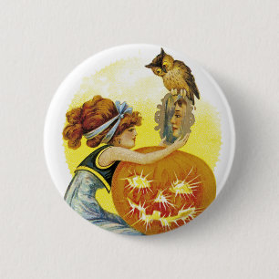 Vintage Halloween Glamour Pinback Button
