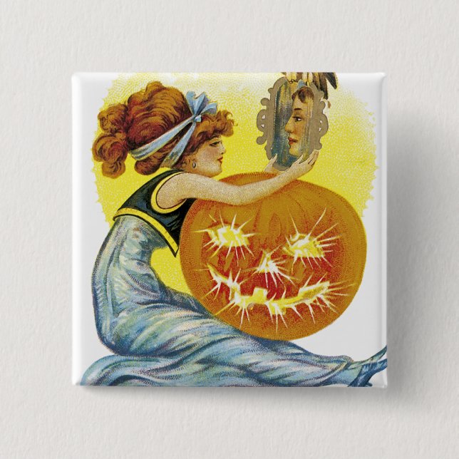 Vintage Halloween Glamour Pinback Button (Front)