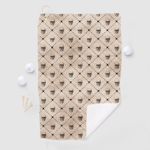 Vintage Halloween Goth Skulls Grid Pattern Golf Towel