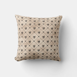 Vintage Halloween Goth Skulls Grid Pattern Throw Pillow