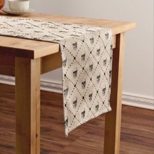 Vintage Halloween Goth Skulls Grid Short Table Runner