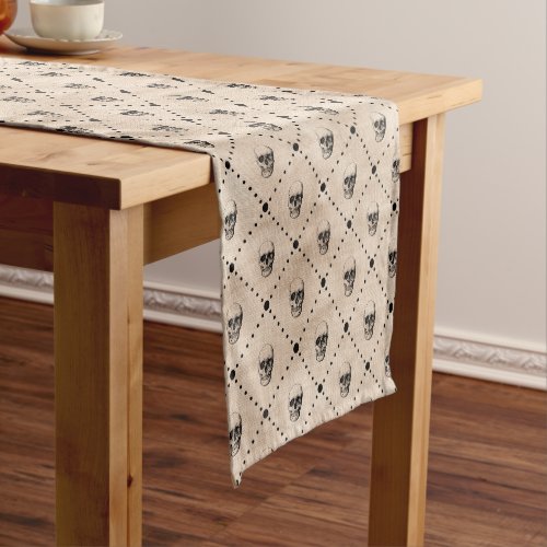 Vintage Halloween Goth Skulls Grid   Short Table Runner