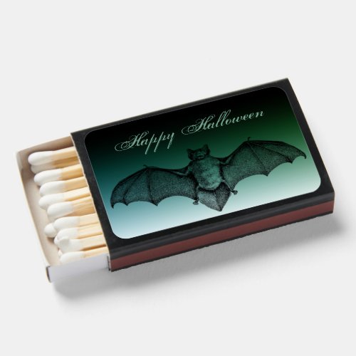 Vintage Halloween Gothic Bat Creepy Green Black Matchboxes