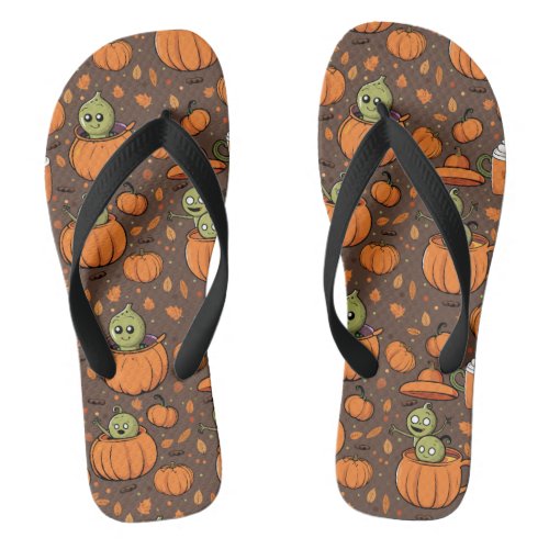 Vintage Halloween Gourd Gang Party Flip Flops