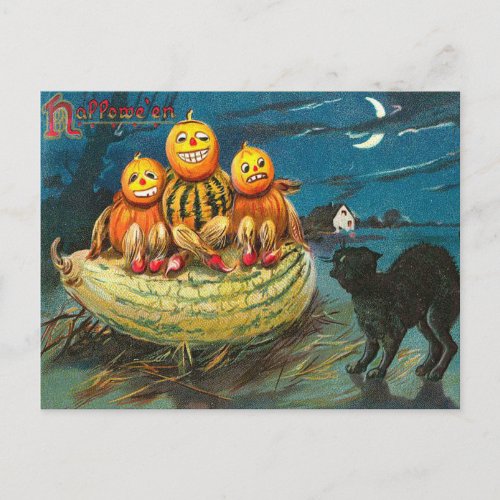Vintage Halloween Gourds Hallows Postcard
