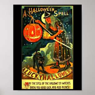 Vintage Halloween Graphic Easy Costume Witch And C Poster