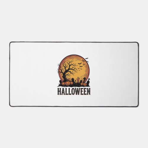 Vintage Halloween Graveyard Bat Moon Art_1 Desk Mat