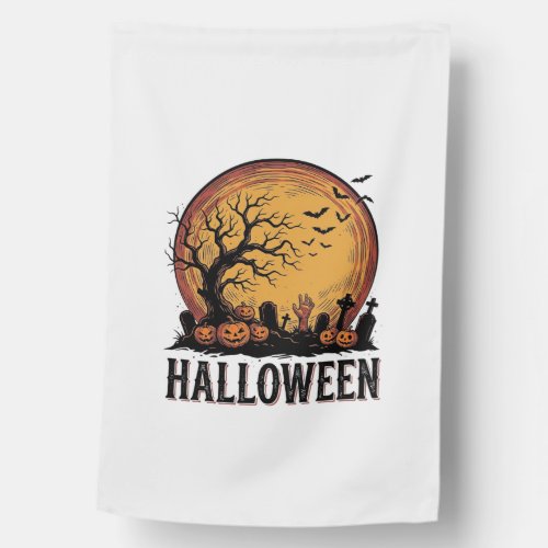 Vintage Halloween Graveyard Bat Moon Art_1 House Flag