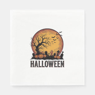 Vintage Halloween Graveyard Bat Moon Art_1 Napkins