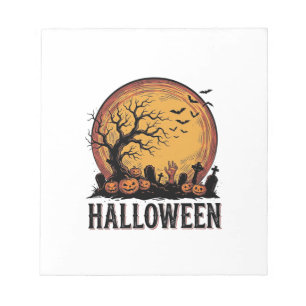 Vintage Halloween Graveyard Bat Moon Art_1 Notepad