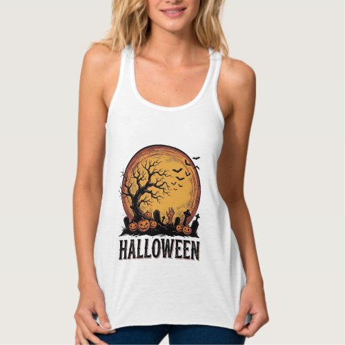 Vintage Halloween Graveyard Bat Moon Art_1 Tank Top