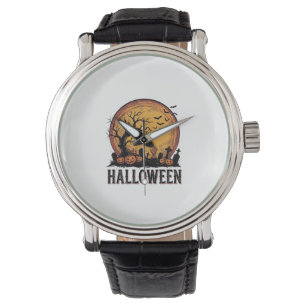 Vintage Halloween Graveyard Bat Moon Art_1 Watch