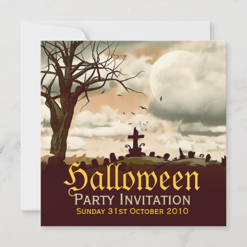 Vintage Halloween Graveyard Full Moon Invitation